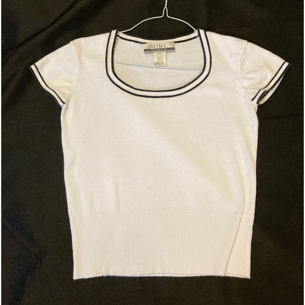 PS white fitted at waist knit top with black trim Tee